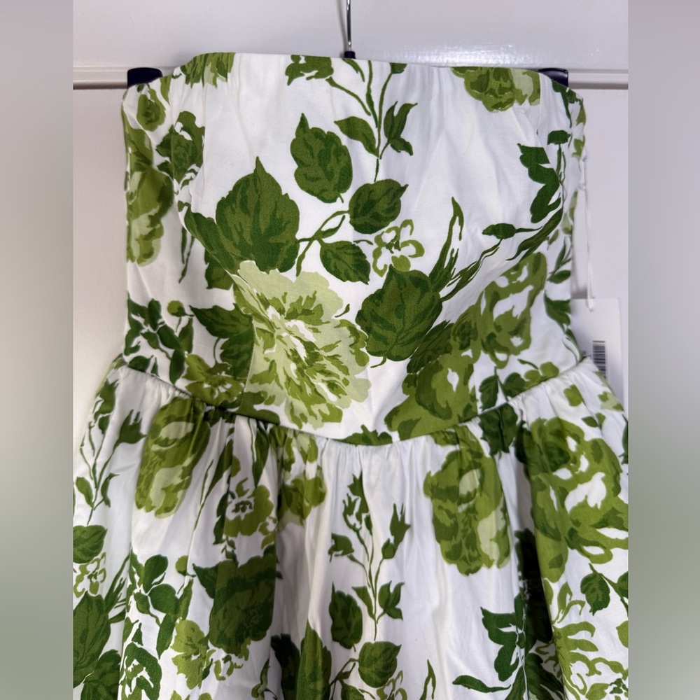 New! Reformation Buttercup Strapless Dress Green White Floral Fit & Flare Sz. 2 - Picture 5 of 15